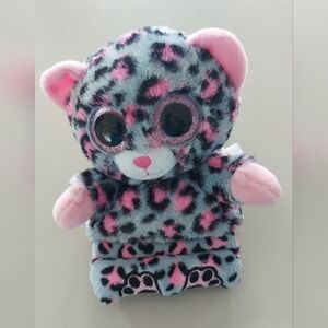 Ty Trixi Phone Holder Plush Leopard-Print Cat Toy in Pink and Gray